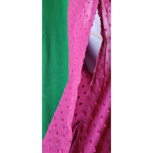 Yikomi Fushia Loose V Neck 3/4 Split Sleeve Flowy Shift Mini Party Dress Sz L - Picture 6 of 8